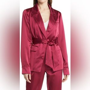 PAIGE Havenn Tie Waist Satin Blazer